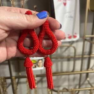 Red Beaded Teardrop Tassel Earrings - Women Accessories